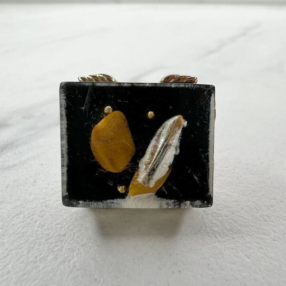 Gold Tone Abstract Encased Single Cufflink
